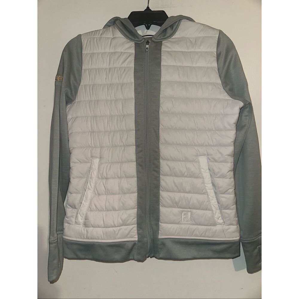 Footjoy Hybrid Jacket women’s XS Gray white Full Zip Puffer Golf Outdoor Quilte